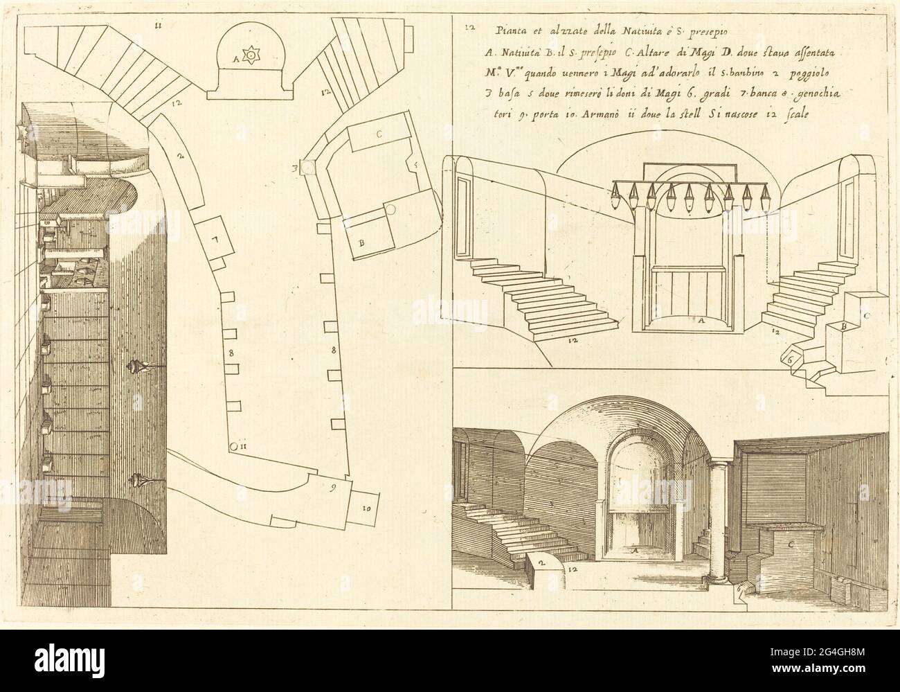 Plan and Elevation of the Church of the Holy Nativity, 1619. Stock Photo