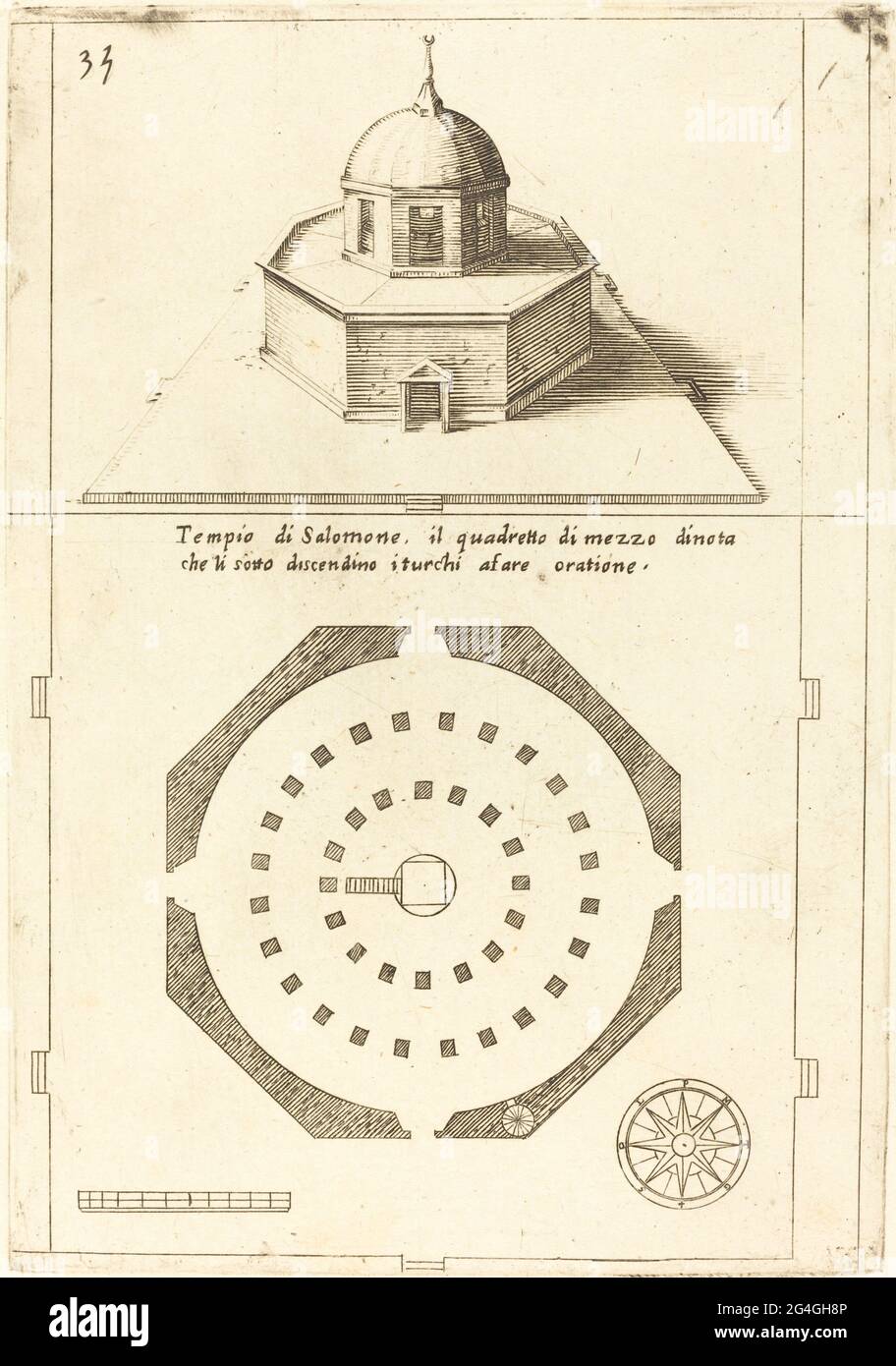 Plan and Rendering of the Temple of Solomon, 1619. Stock Photo