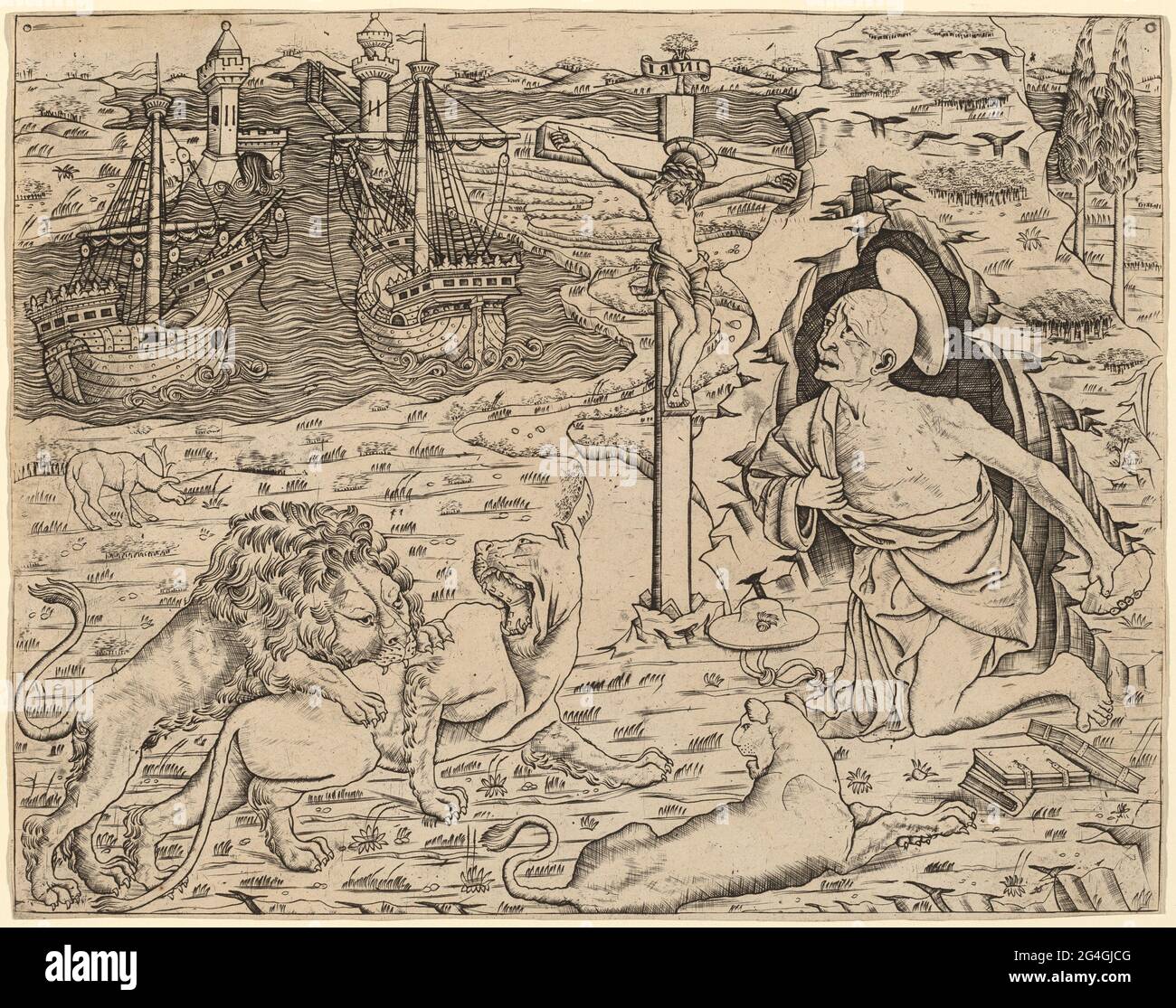 Saint Jerome in Penitence, with Two Ships in a Harbor, c. 1480/1500