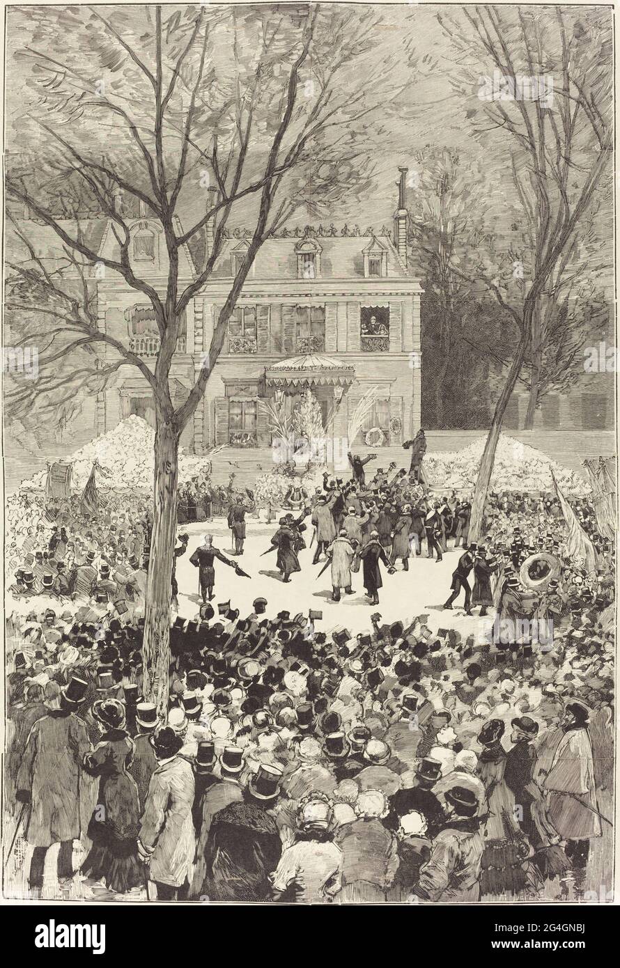 Manifestation populaire du 27 F&#xe9;vrier pour f&#xea;ter le 80 ann&#xe9;e de Victor Hugo, 1881. [Demonstration on 27 February to celebrate Victor Hugo's 80th birthday]. Stock Photo