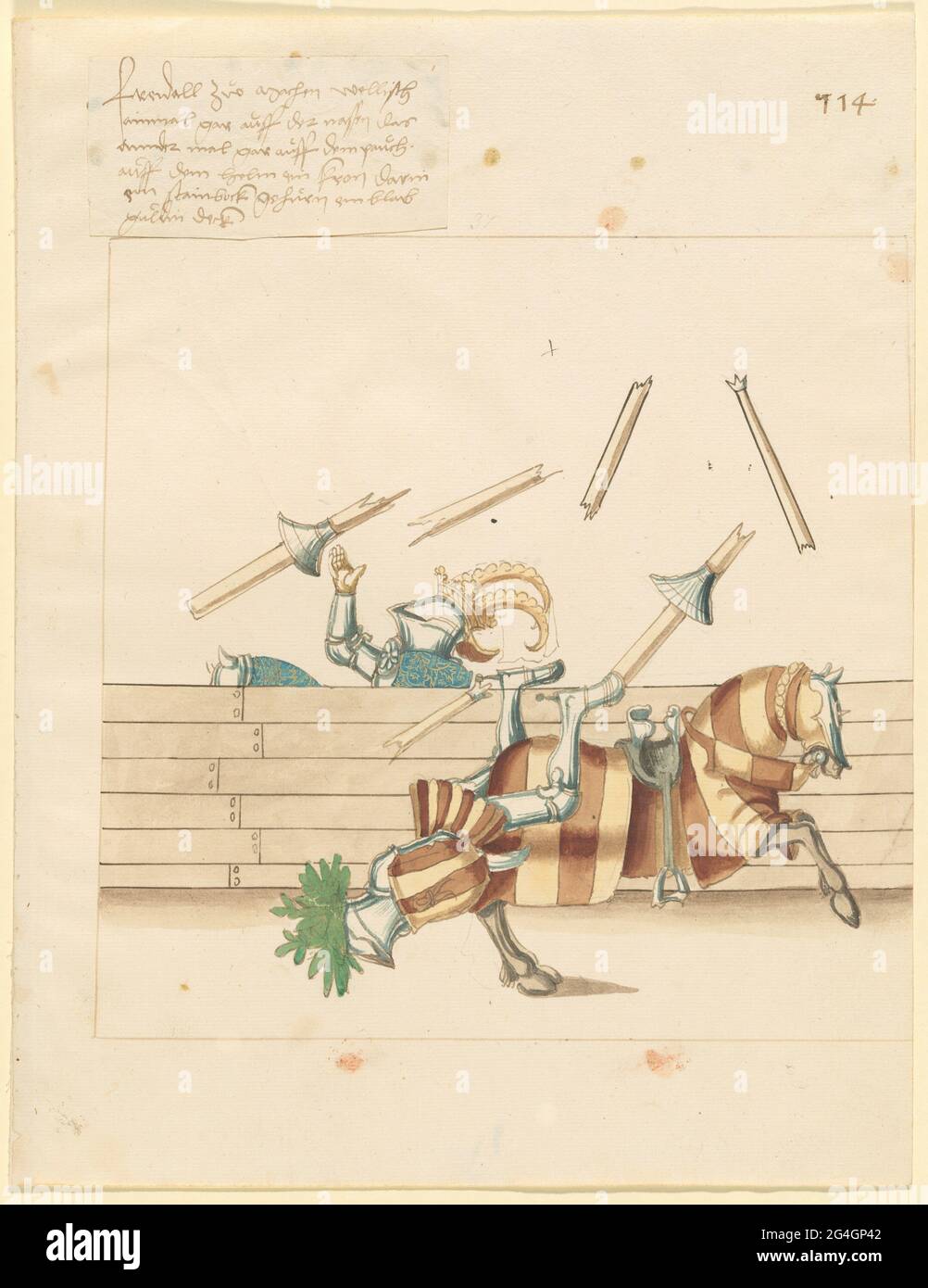 Freydal, The Book of Jousts and Tournament of Emperor Maximilian I: Combats on Horseback (Jousts)(Volume II): Plate 102, c. 1515. Stock Photo