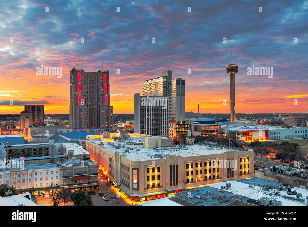 San Antonio, Texas, USA skyline from above at dawn Stock Photo Alamy