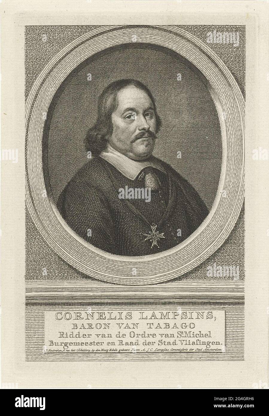 . Portrait of Cornelis Lampsins in an oval with his neck. Saint Michael
