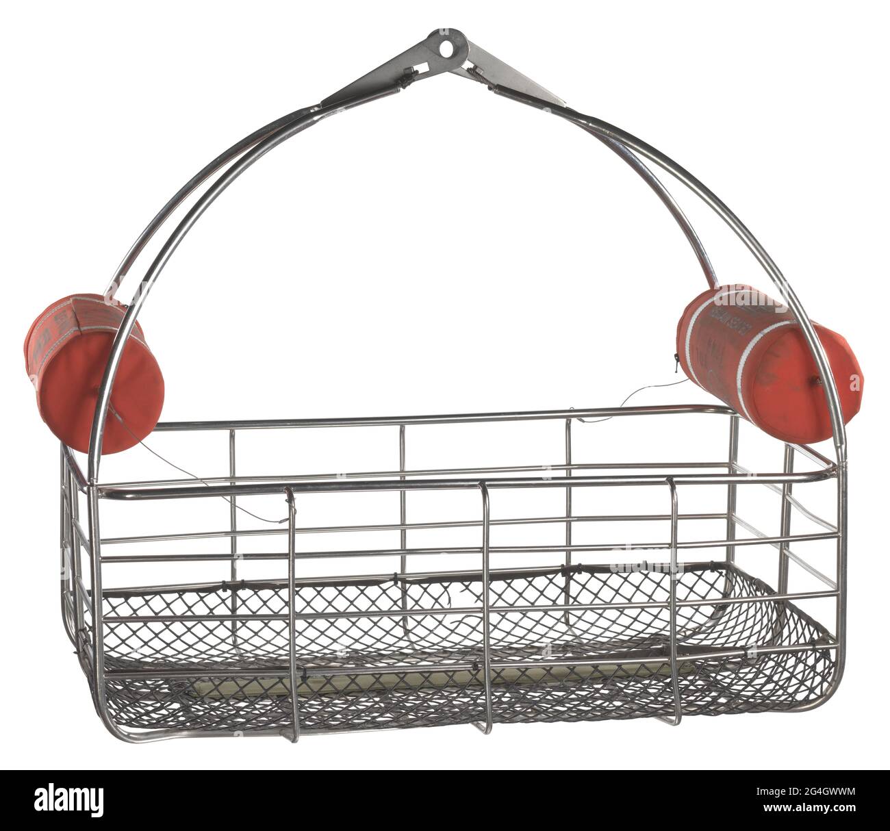 In August 2005, Atlantic Hurricane Katrina caused over 1,800 deaths and $125 billion in damage, particularly in the city of New Orleans and the surrounding areas. There were claims that race, class, and other factors could have contributed to delays in government response. The rescue basket is constructed almost entirely of welded type 304 stainless steel. The bail assembly folds into the basket for compact stowage. The structural integrity of the bail is provided by &#xbc;&quot; stainless steel cable acting as the hinge point. The bottom is enclosed with a plastic, semi-rigid net liner with 1 Stock Photo