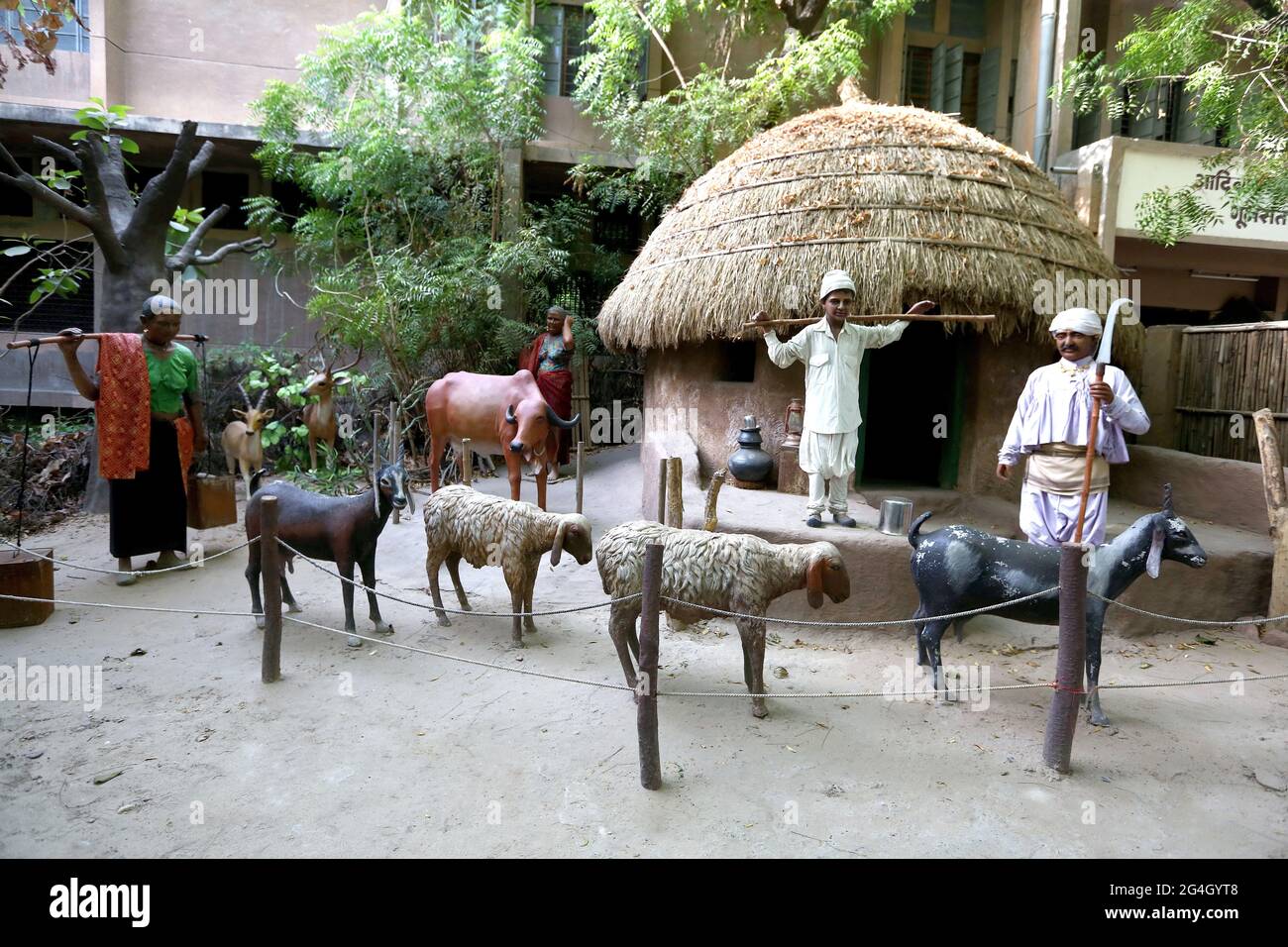 Ahmedabad Tribal Museum - RABARI TRIBE traditional mud house display showing their tribal lifestyle. Gujarat, India Stock Photo