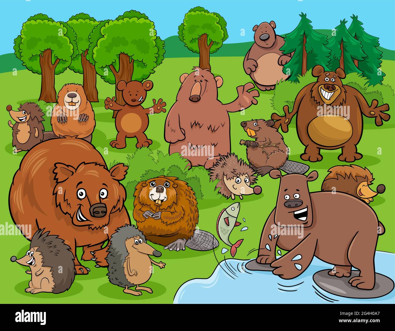 Cartoon illustration of funny wild animals characters group Stock ...