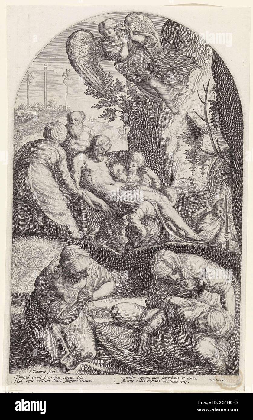 . The body of Christ is worn to the grave. In the foreground three ...