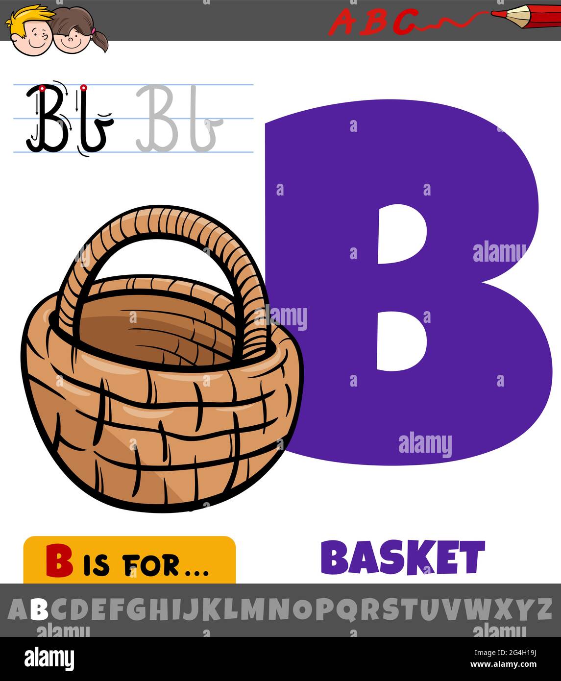 Educational Cartoon Illustration Of Letter B From Alphabet With Basket ...