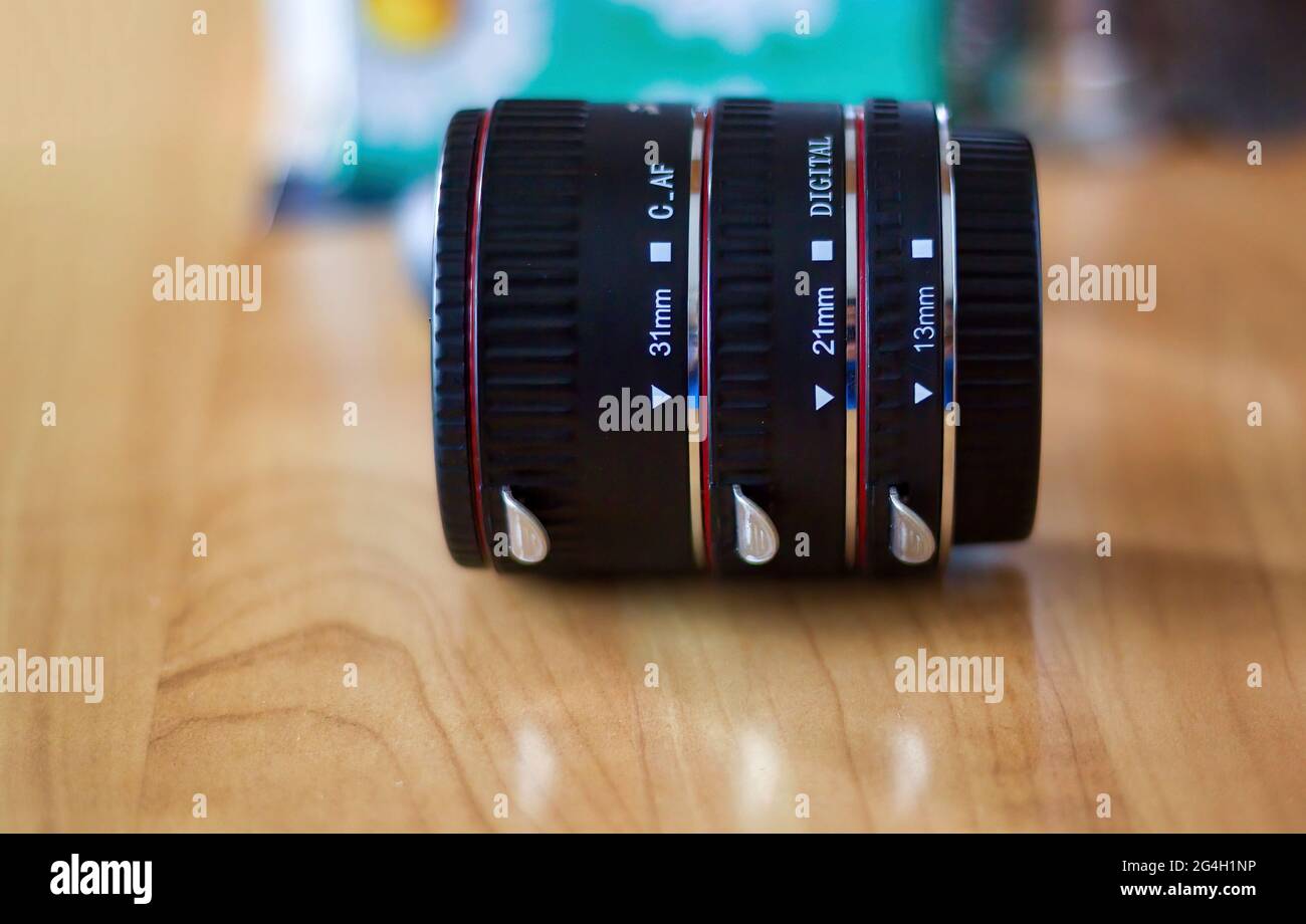 Macro close up shot of extension ring for lens Extension rings