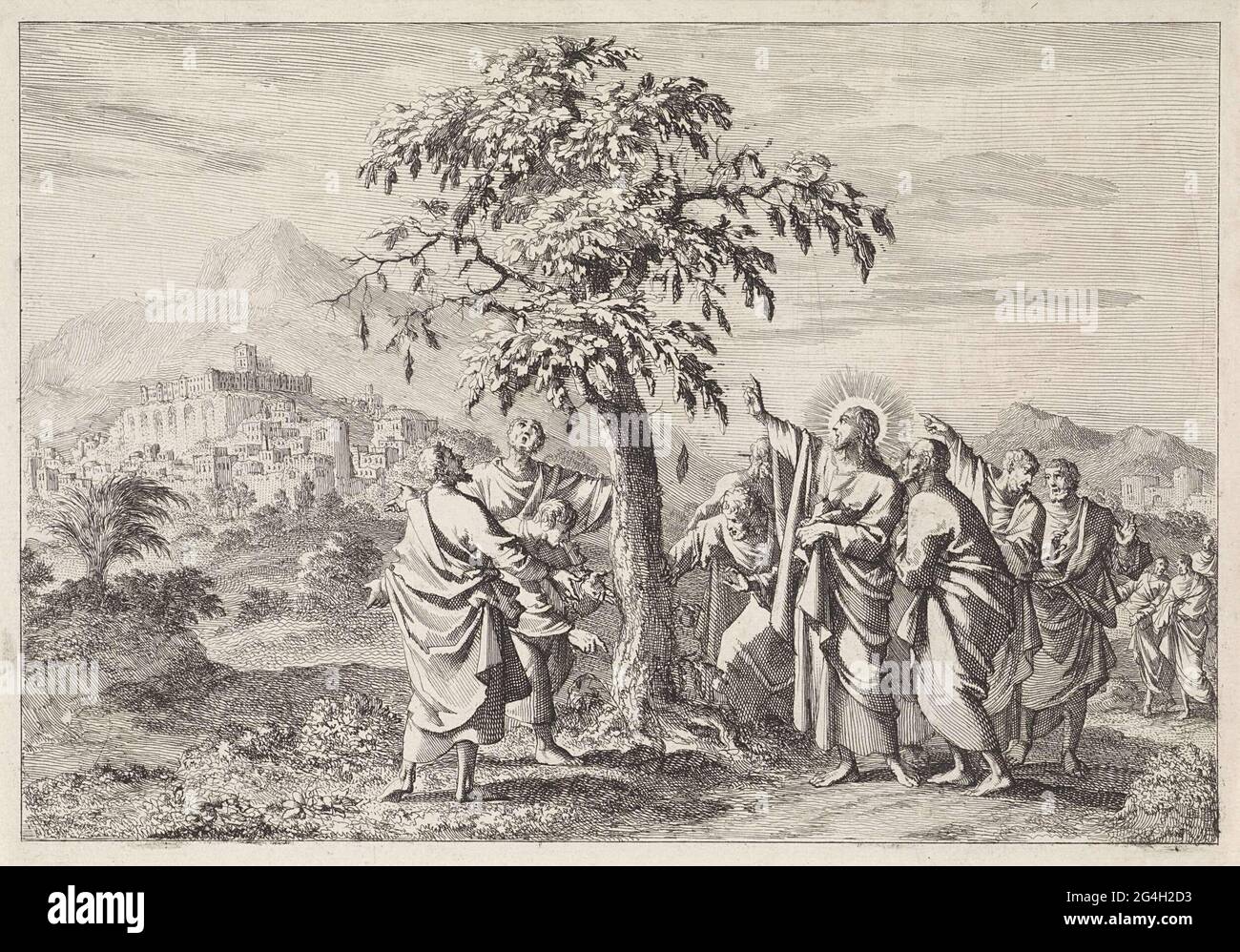 . Christ stands with his disciples in a withered fig tree. He explains