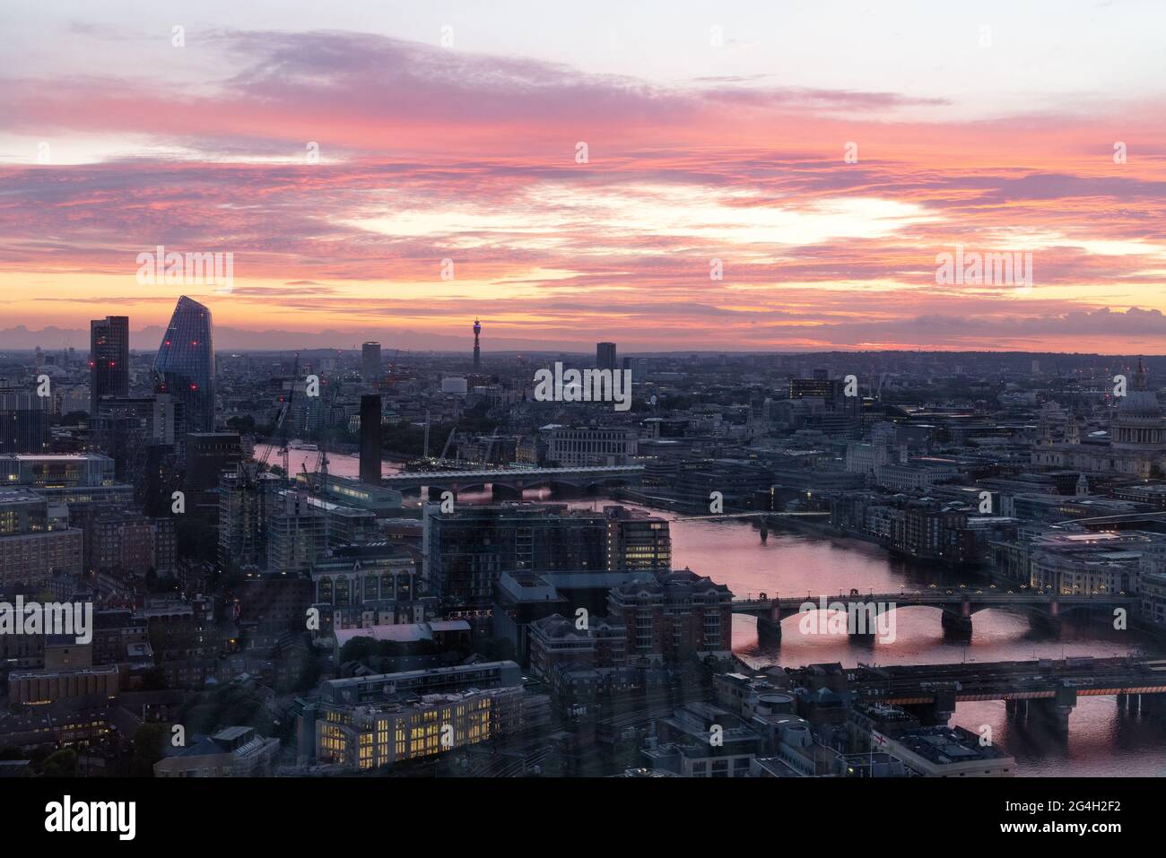 London skyline at sunset,- london cityscape  looking west over the river thames from the Shard; London UK Stock Photo
