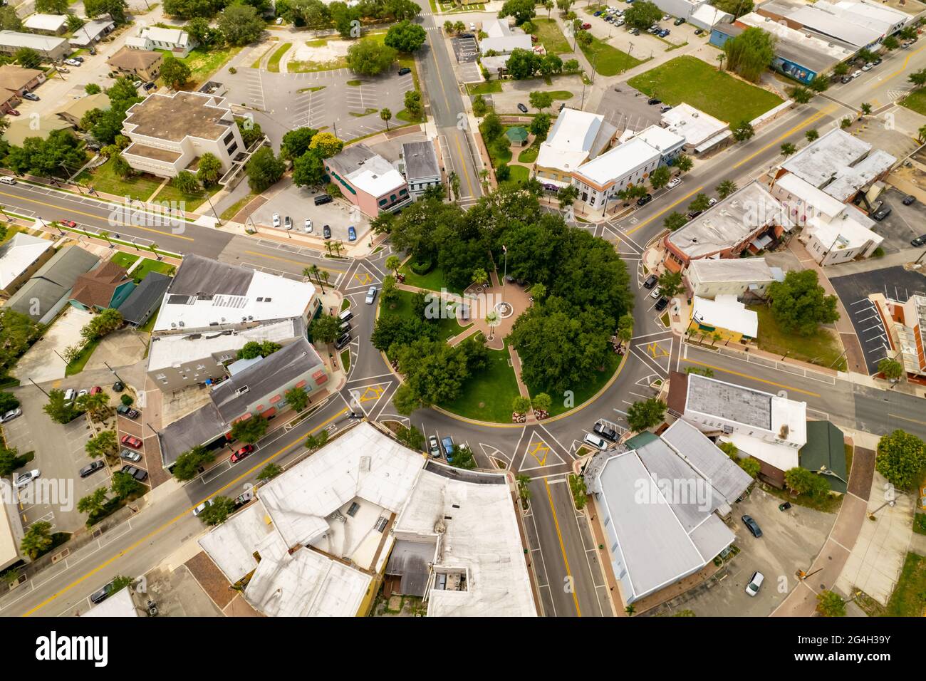 Aerial photo traffic circle Downtown Sebring FL USA Stock Photo