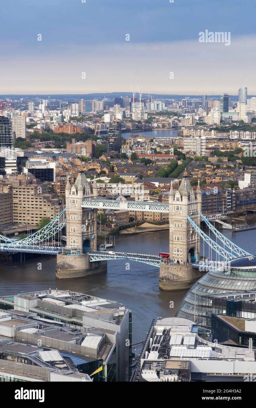 Tower Bridge London - view from the Shard of Tower Bridge and the River Thames, London UK Stock Photo