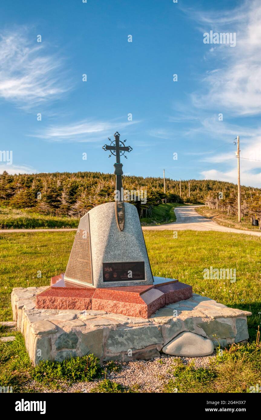 The Acadian Memorial at Cape St George on the Port au Port peninsula commemorates the early French settlers of this part of Newfoundland. Stock Photo