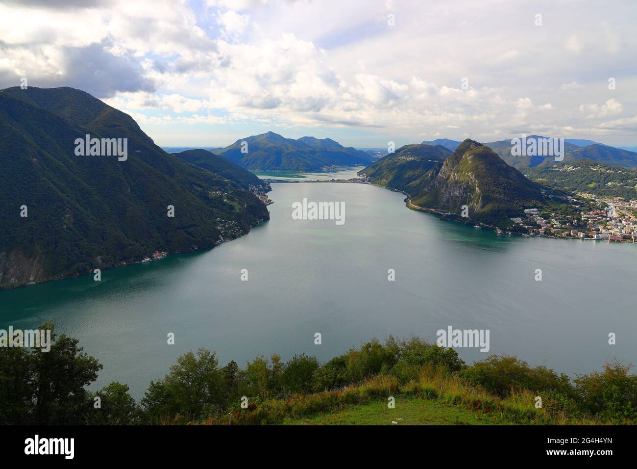 View of Lake Lugano from the mountain Monte Bre. Switzerland, Europe. Stock Photo