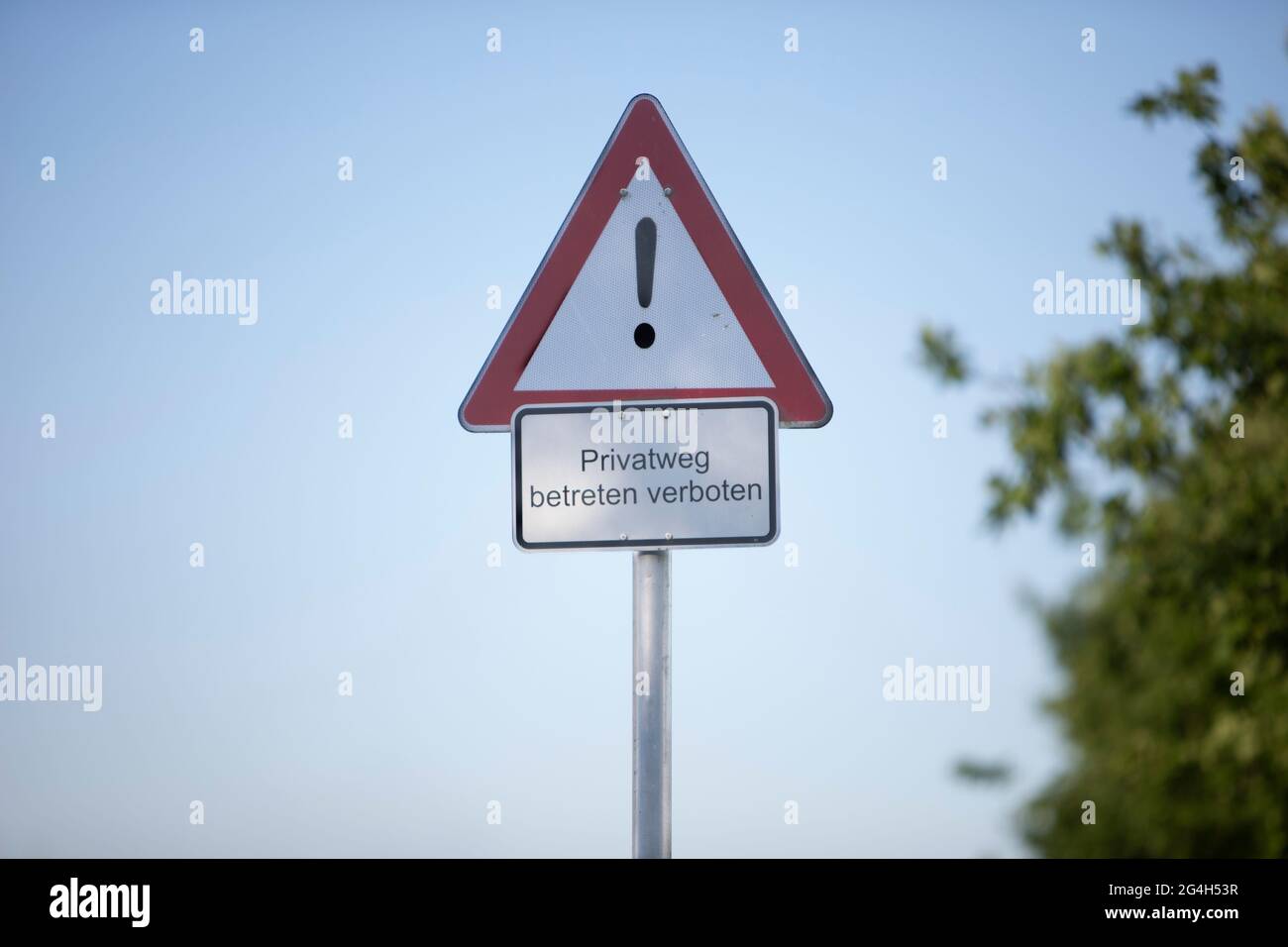 german sign, caution private way, no passing allowed Stock Photo