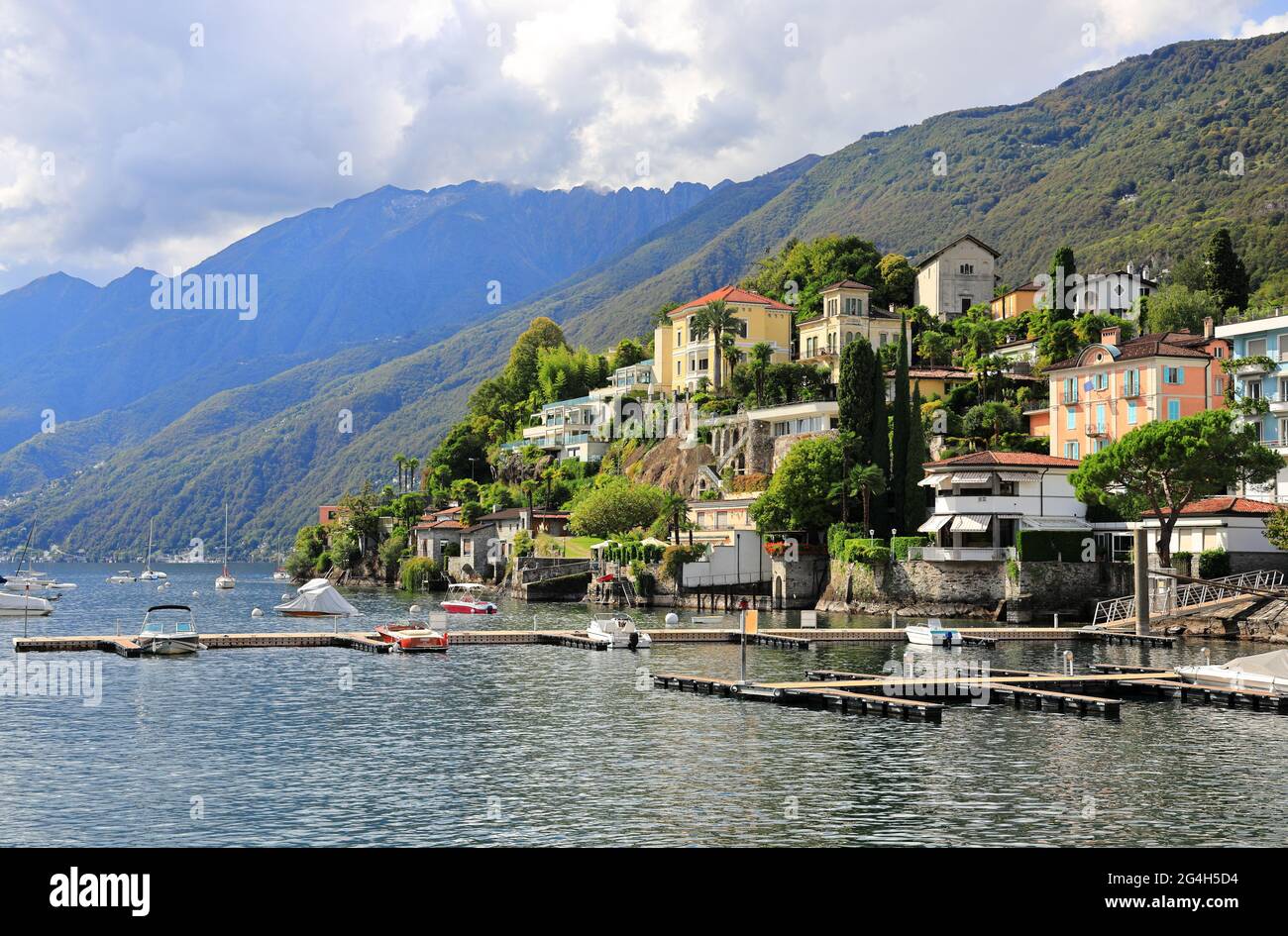 Ascona, located on the shore of Lake Maggiore. Switzerland, Europe. Stock Photo