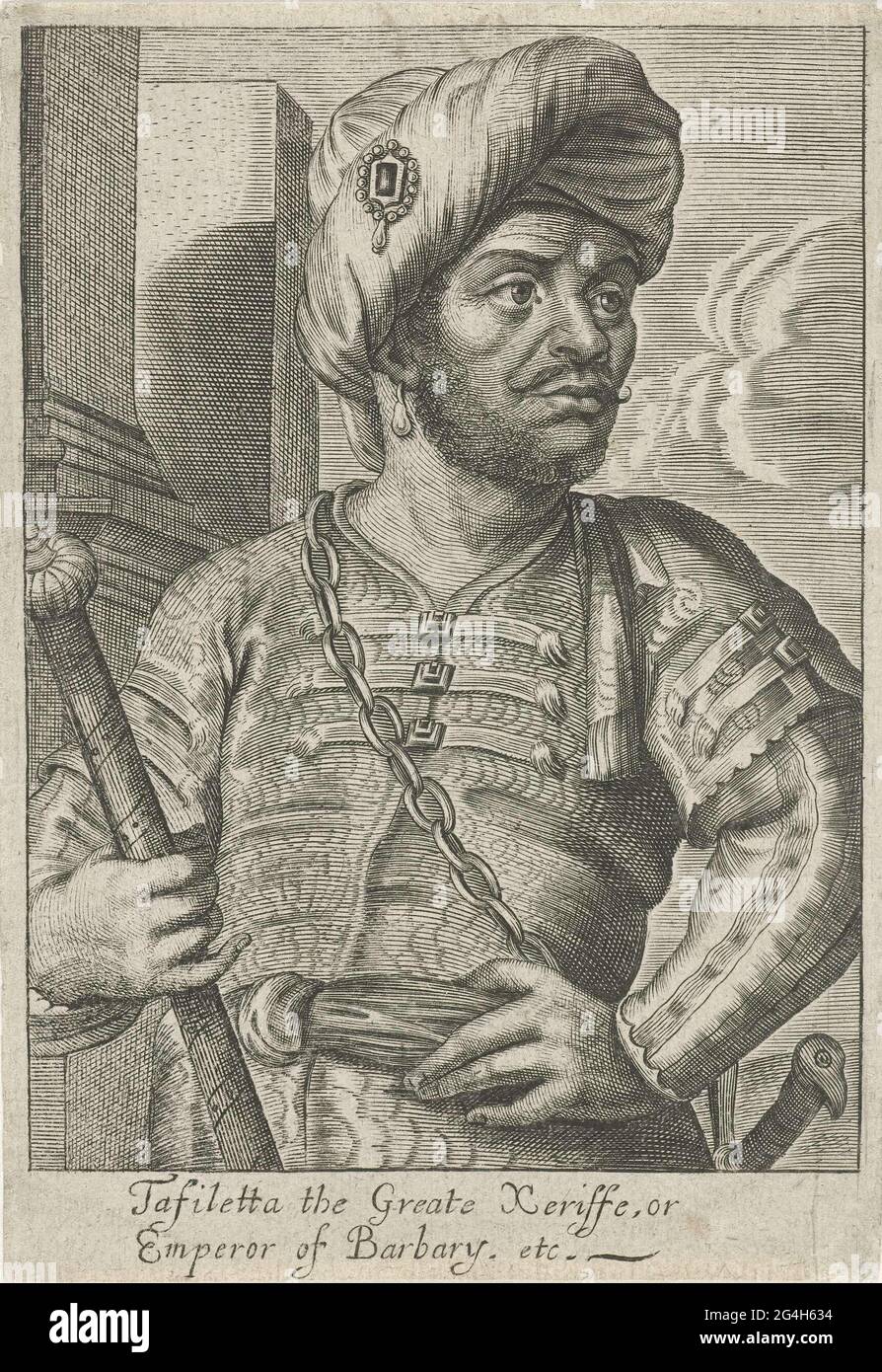 Portrait of moulay al-rashid, morocco sultan, with turban on the head and a scepter in hand Stock Photo - Alamy