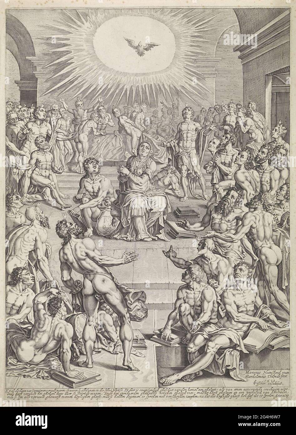 . Centrally the Virgin Mary, surrounded by the students of Christ. The ...