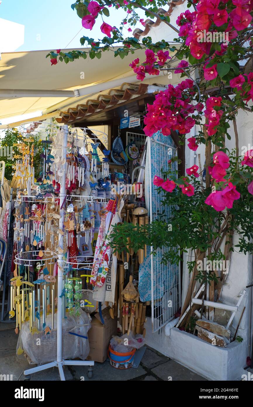 souvenir shop. clothes and items of folk art, island of Skiathos , Greece.  Dreams, welcome, lucky beads, good luck charms Stock Photo - Alamy