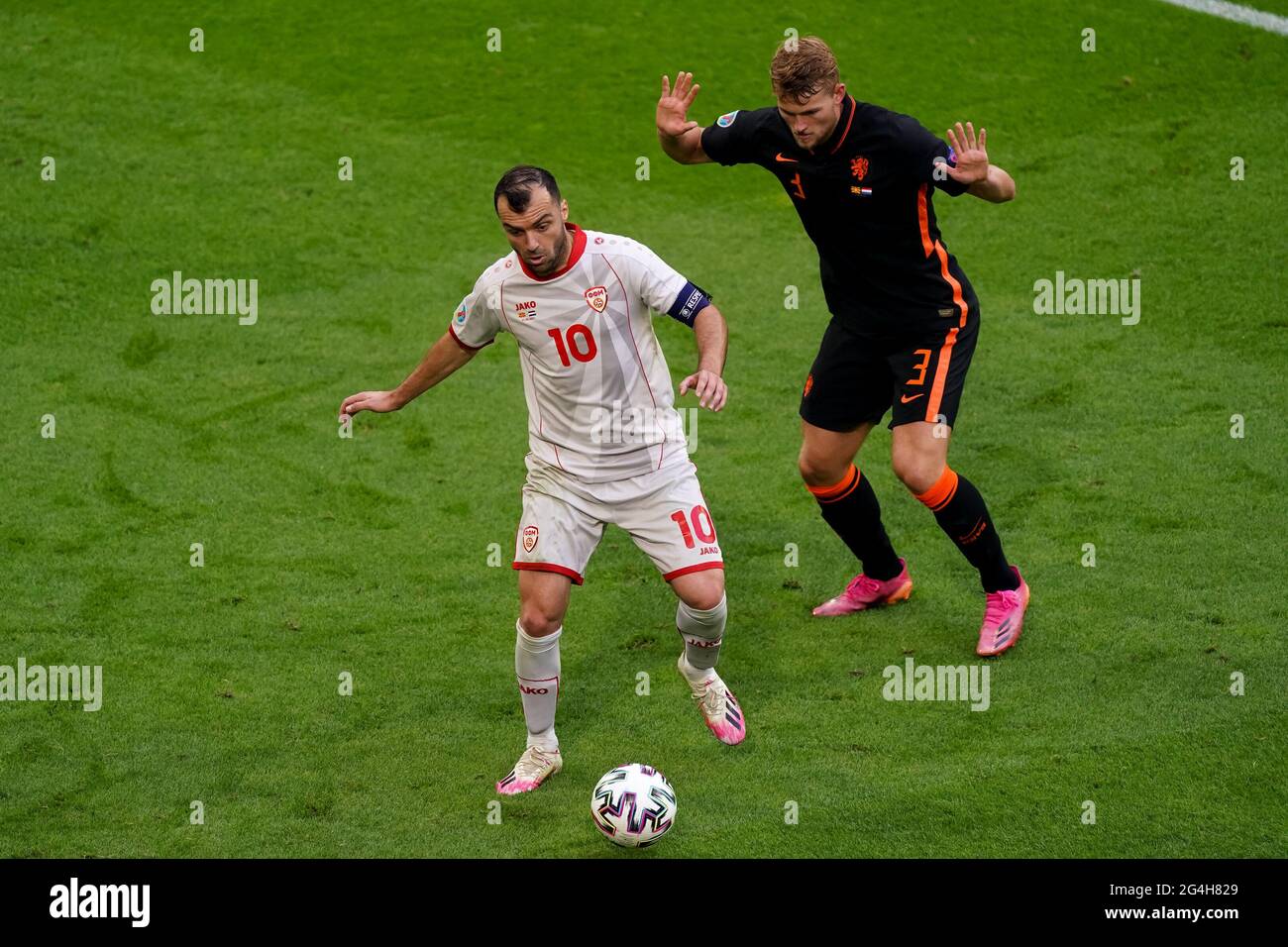 AMSTERDAM, NETHERLANDS - JUNE 21: Goran Pandev of North Macedonia and Matthijs de Ligt of the Netherlands during the UEFA Euro 2020 Championship Group C match between North Macedonia National Team and Netherlands National Team at the Johan Cruijff ArenA on June 21, 2021 in Amsterdam, Netherlands (Photo by Andre Weening/Orange Pictures) Credit: Orange Pics BV/Alamy Live News Stock Photo