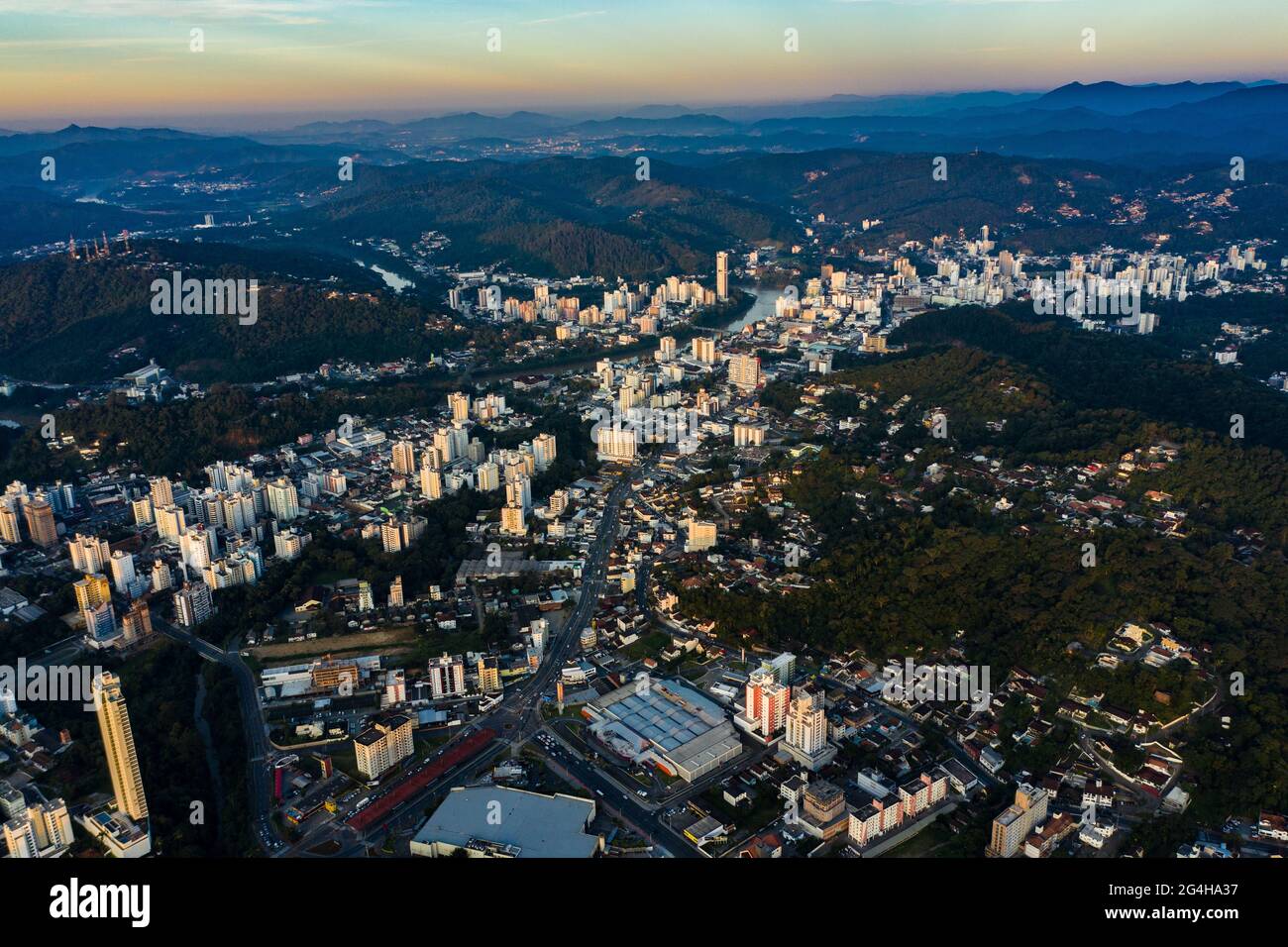 aerial photo of downtown Blumenau Santa Catarina with Itajaí açu river Stock Photo