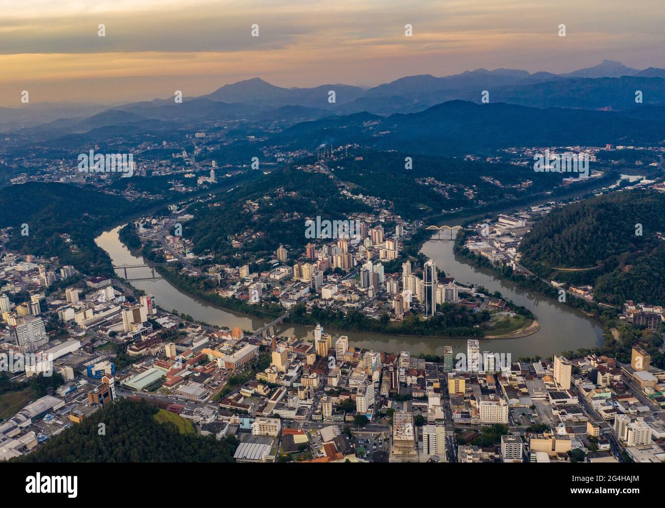 aerial photo of downtown Blumenau Santa Catarina with Itajaí açu river ...