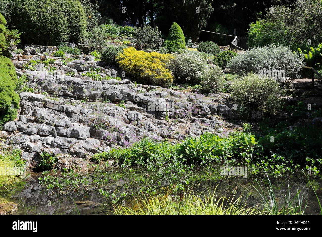 The rock garden at Parcevall Hall & Gardens, Skyreholme in North Yorkshire. Stock Photo