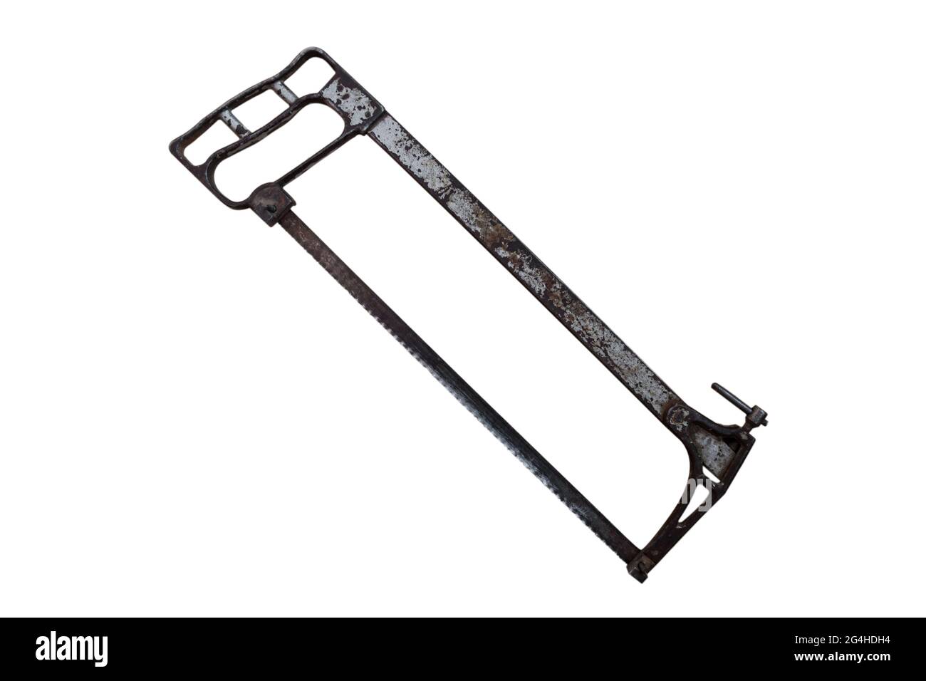 Old hacksaw for metal isolated on a white background. Work concept