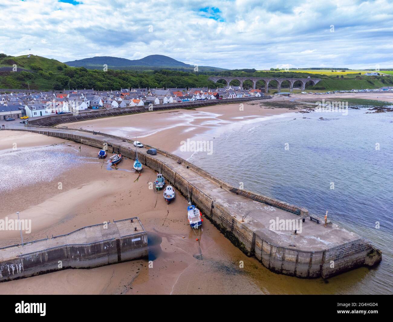 View of harbour at Cullen on Moray Firth coast in Moray, Scotland, UK