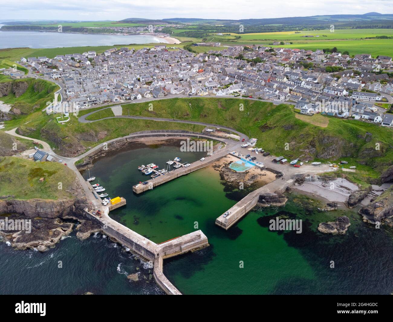 View of harbour at Portknockie on Moray Firth coast in Moray, Scotland, UK Stock Photo