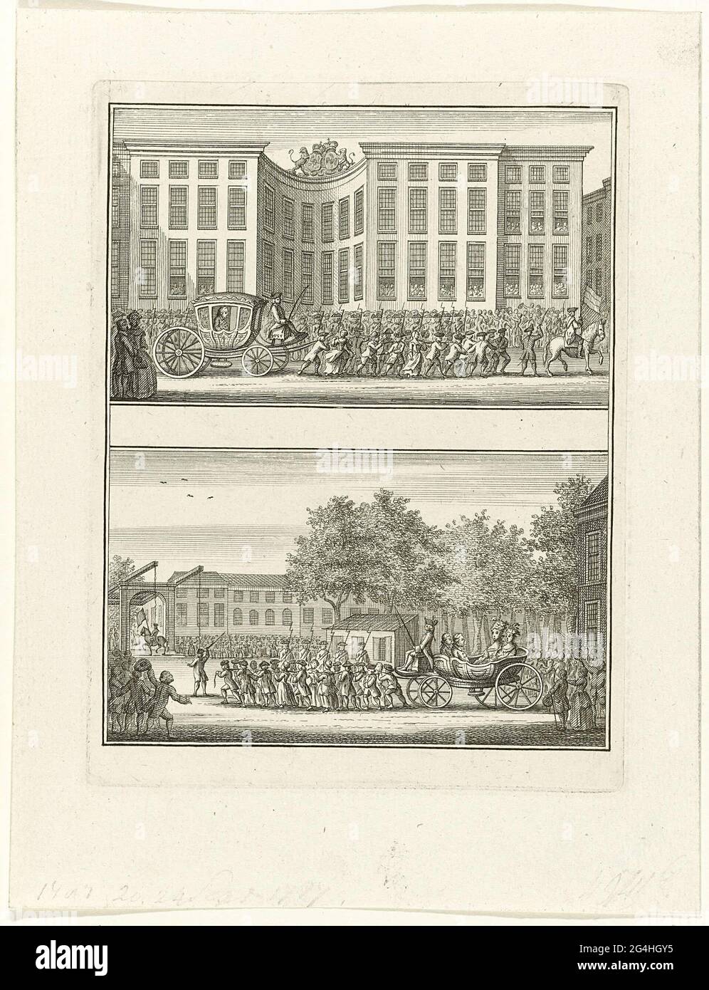 . Sheet with two performances of the Prince of the Prince of Orange by the Burgerij in The Hague on September 20 and the Princess of Orange with the children on September 24, 1787. Stock Photo