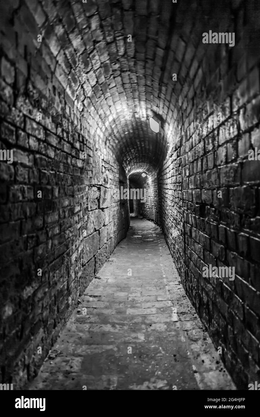 a dark tunnel beneath ashby de la zouch castle Stock Photo