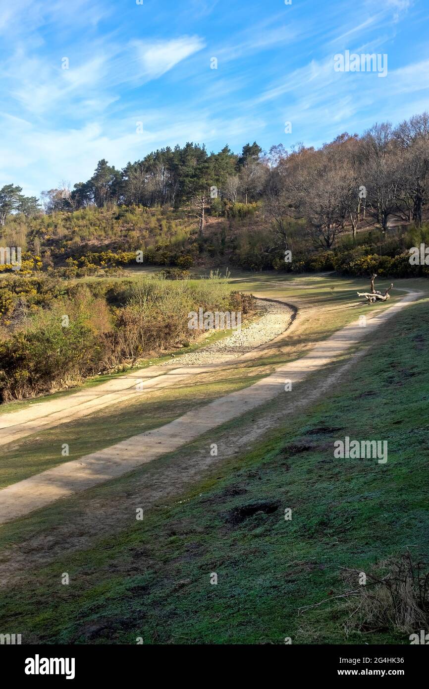 The route of the old A3 around the Devil's Punchbowl, Hindhead, Surrey, April 2021 Stock Photo
