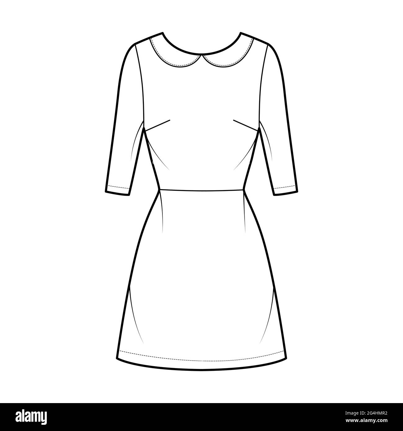 Dress A-line technical fashion illustration with elbow sleeves, peter ...