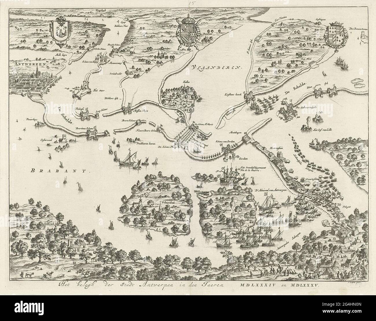 . Siege from Antwerp in the years 1584 and 1585. Plan of the ...