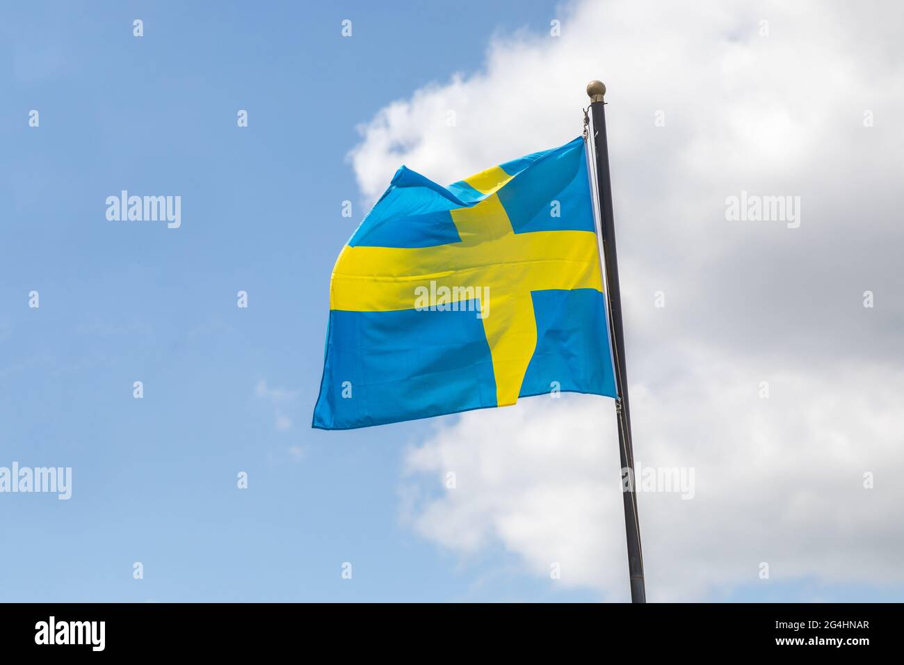 swedish flag on a small flagpole Stock Photo