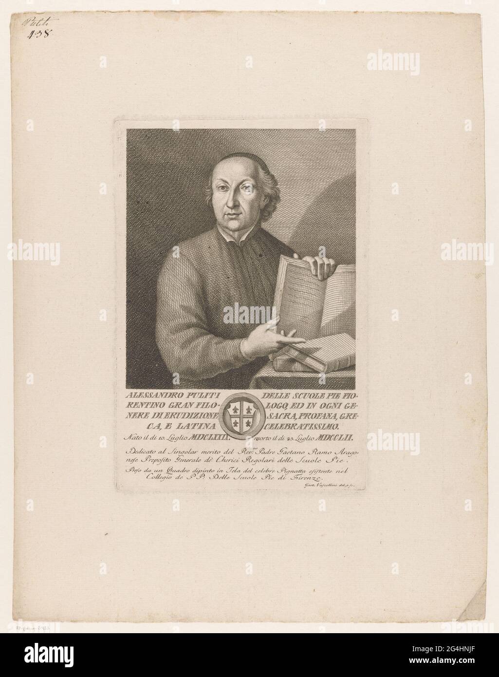 Portrait of Humanist Alessandro Politi. Under the portrait a text in