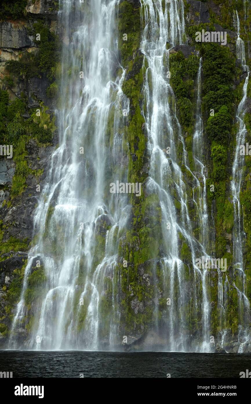 Waterfall, Doubtful Sound, Fiordland National Park, South Island, New Zealand Stock Photo
