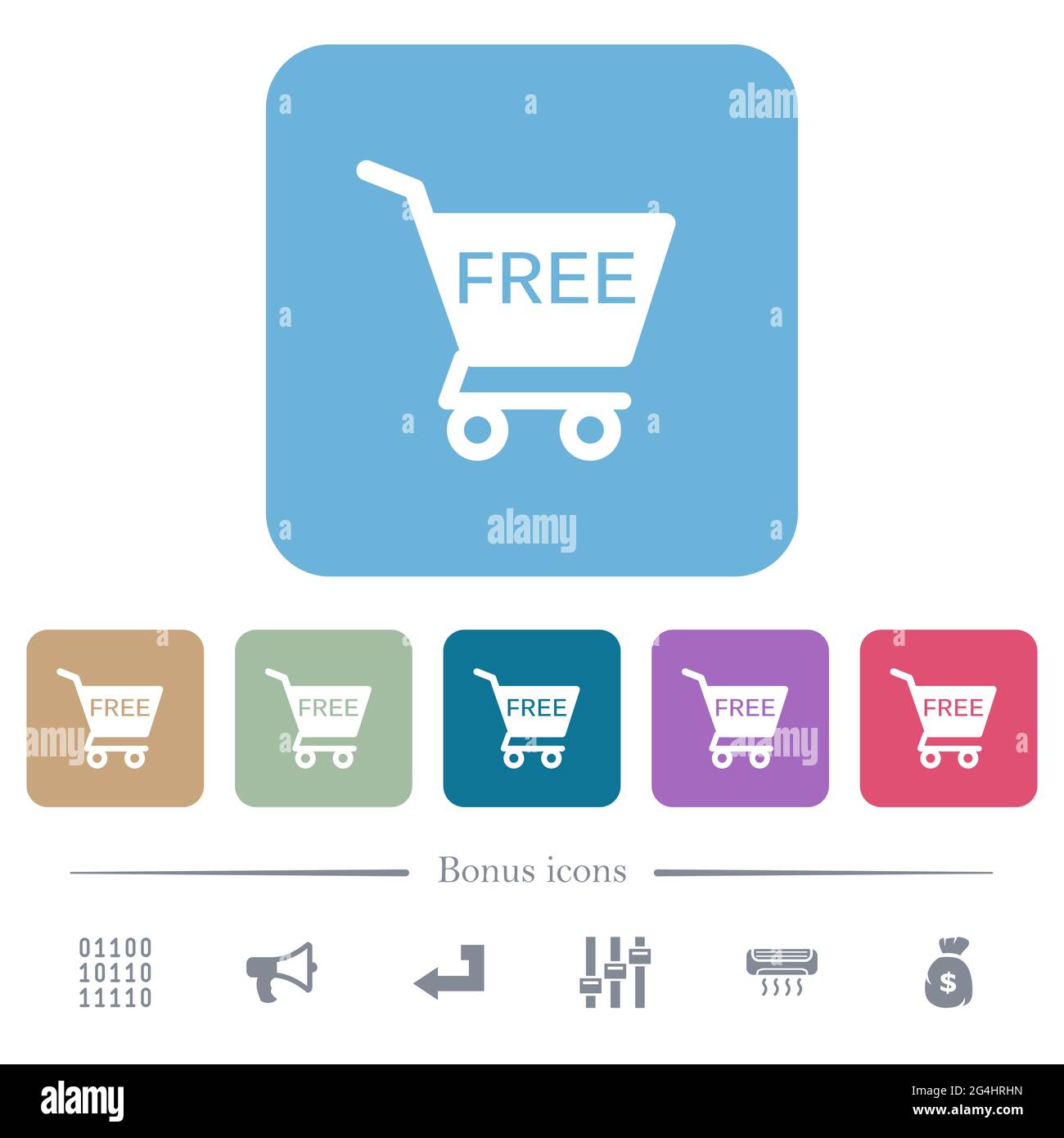 Free shopping cart white flat icons on color rounded square backgrounds ...