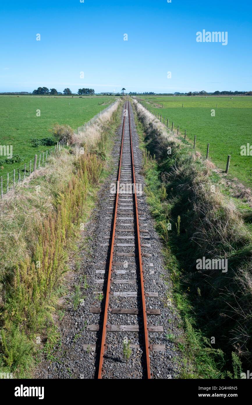 Single track railway in cutting near Eltham, Taranaki, North Island