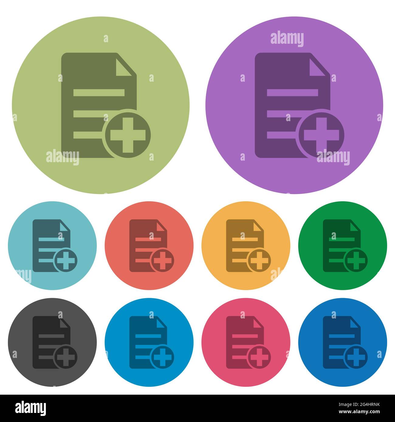 Add new document darker flat icons on color round background Stock Vector