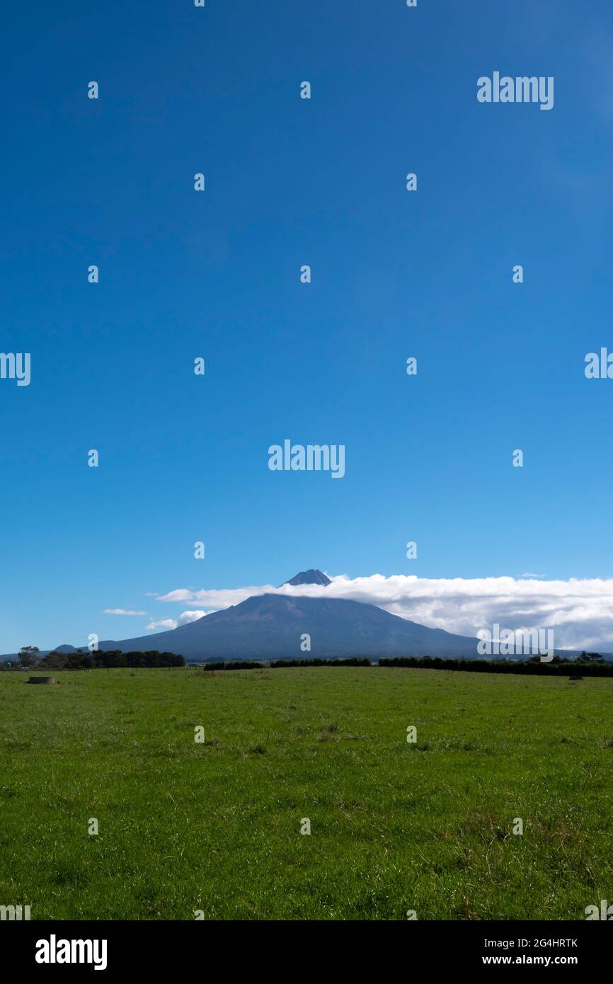Mount Taranaki (Egmont) and farmland near Eltham, Taranaki, North