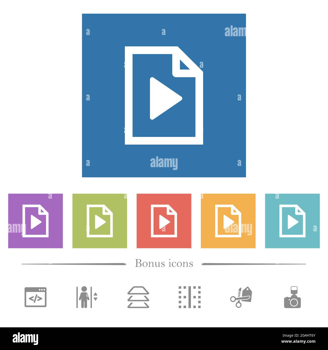 Playlist flat white icons in square backgrounds. 6 bonus icons included ...