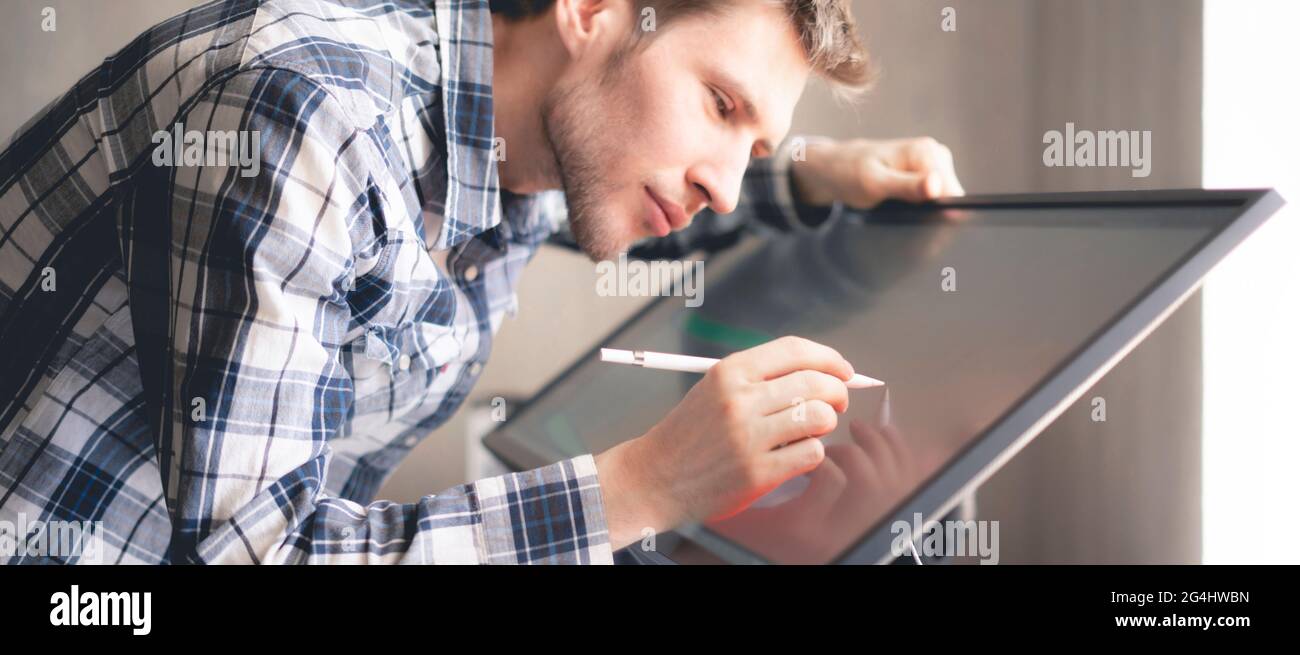 Pencil drawing on computer monitor hi-res stock photography and images