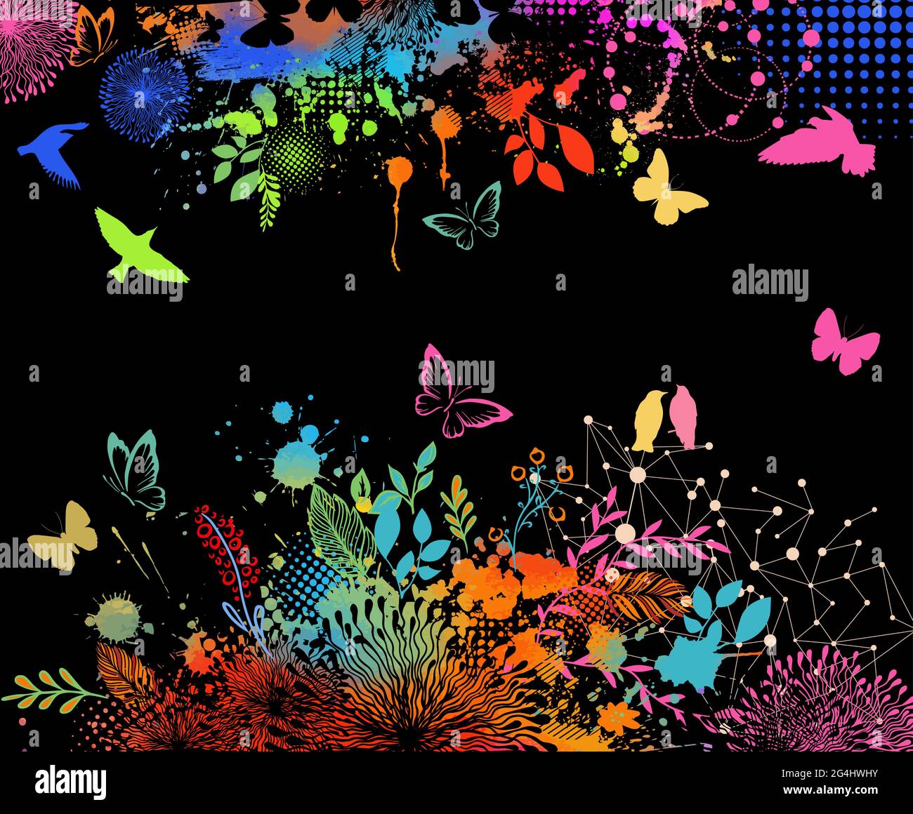 Multicolored floral abstraction background with blots. Vector illustration Stock Vector