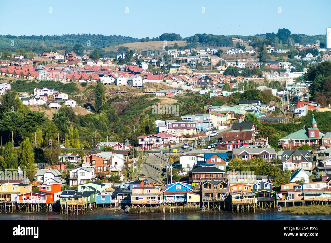 Palafitos (stilt houses) in Castro, Chiloe island, Chile Stock Photo