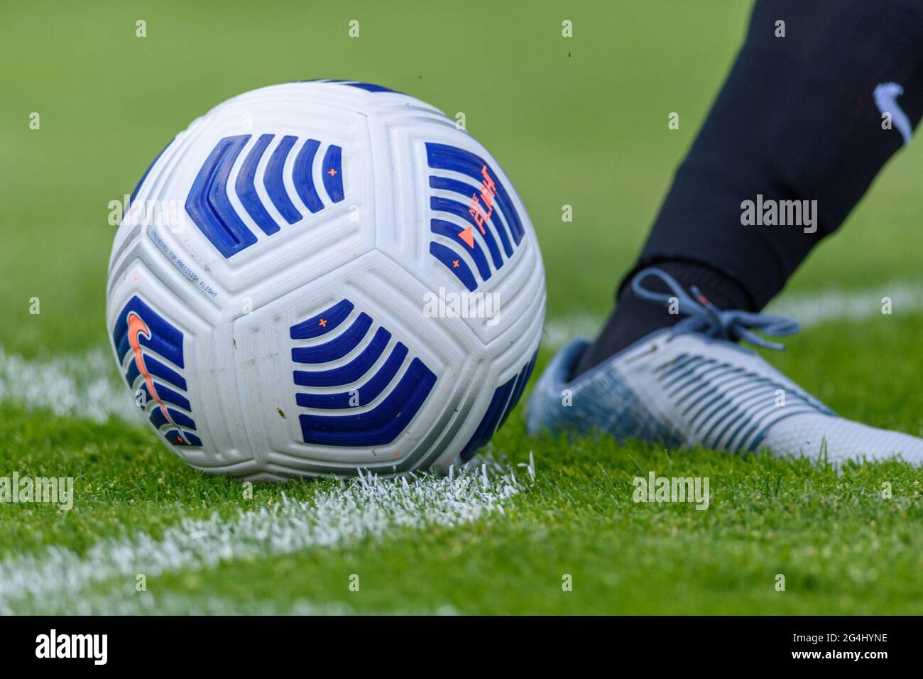 Prague, Czech Republic. 19th June, 2021. Nike ball laying at the corner  during the I. liga Zeny match between Sparta Prague and 1. FC Slovacko at  Strahov Stadium, Czech Republic. Credit: SPP