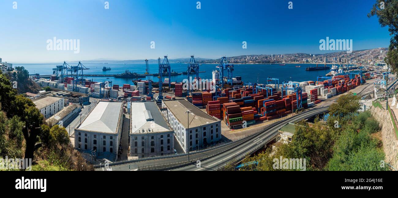 VALPARAISO, CHILE - MARCH 29: Cranes in a port of Valparaiso, Chile Stock Photo