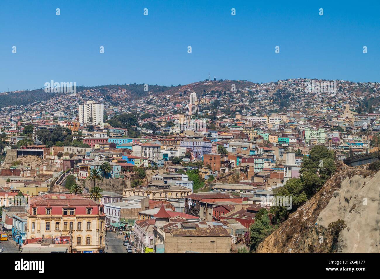 Colorful houses on hills of Valparaiso, Chile Stock Photo